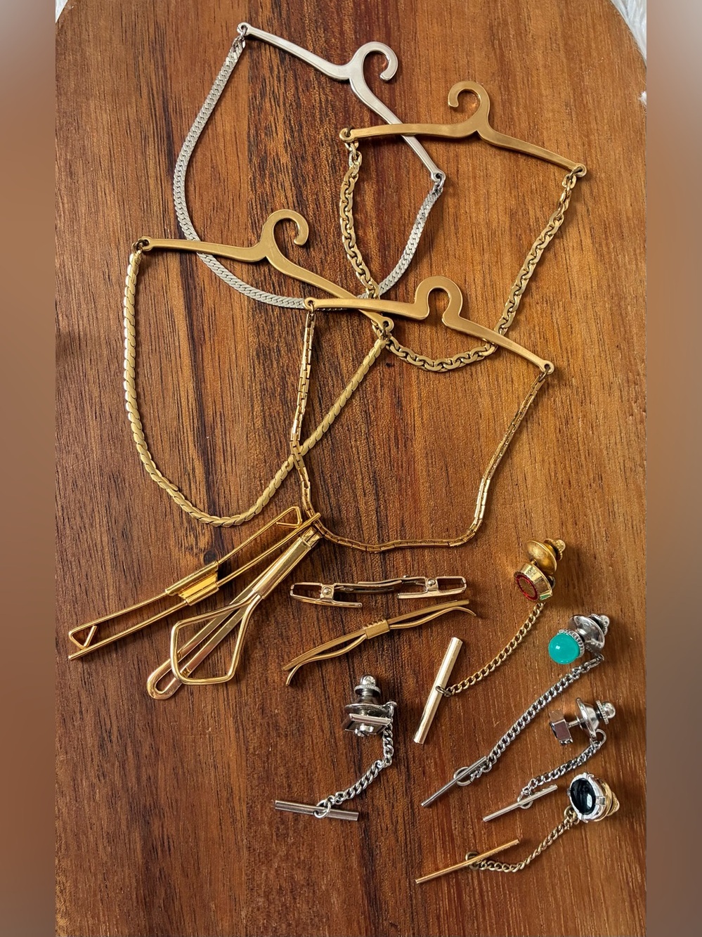 Lot of Vintage Gold and Silver Cuff Link and Tie Bar Set Chain Costume